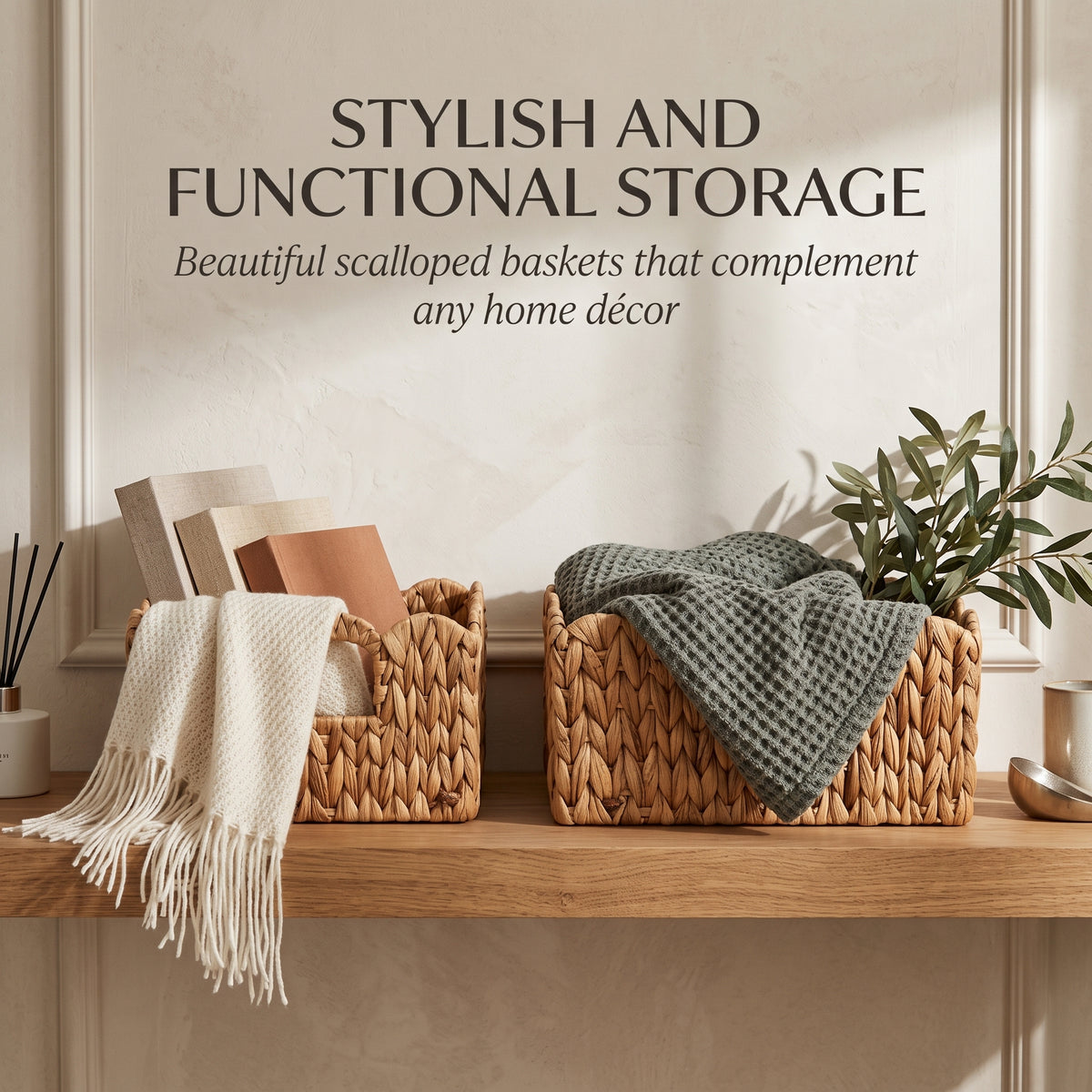 Scalloped Water Hyacinth Basket Set (2 Baskets)