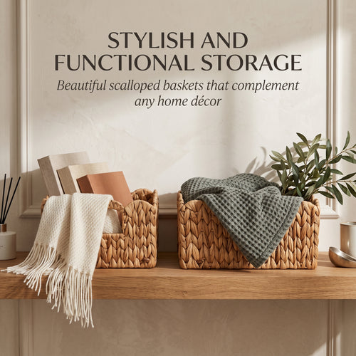 Scalloped Water Hyacinth Basket Set (2 Baskets)