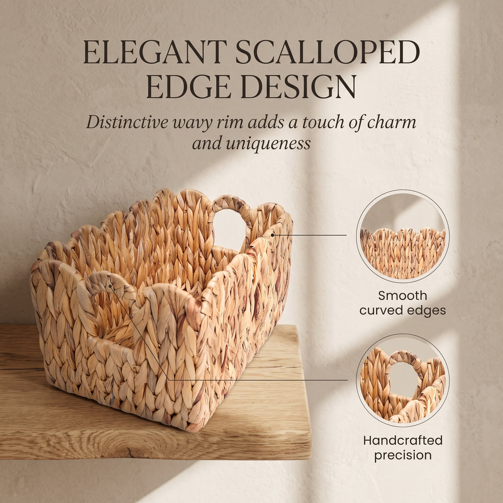 Scalloped Water Hyacinth Basket Set (2 Baskets)