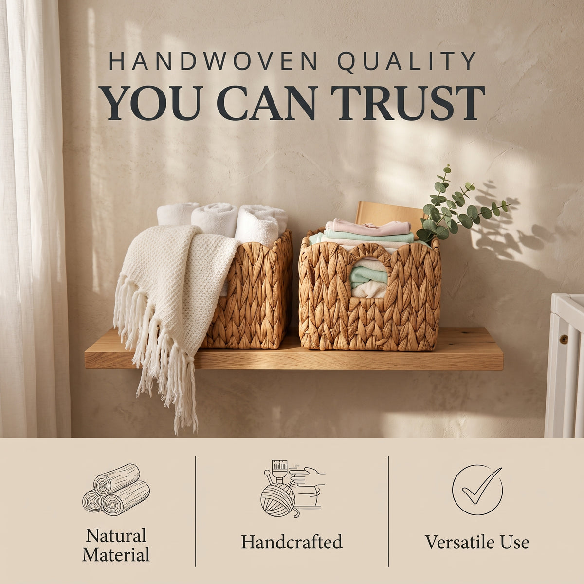 Scalloped Water Hyacinth Basket Set (2 Baskets)