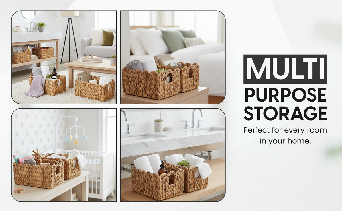 Scalloped Water Hyacinth Basket Set (2 Baskets)