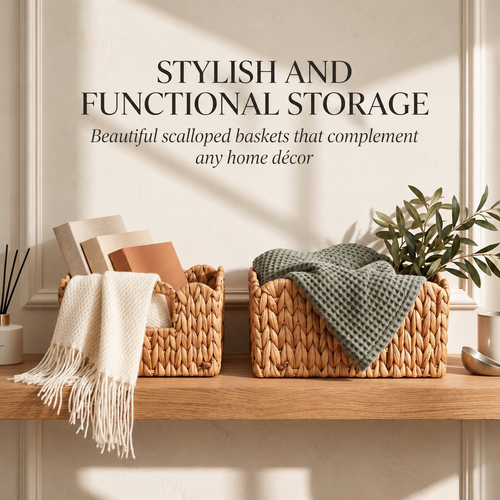 Scalloped Water Hyacinth Basket Set (2 Baskets)